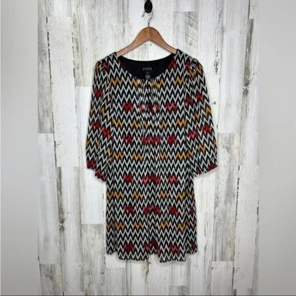 Enfocus Studio Women's Chevron Print Mini Shift Dress White Black Size Large